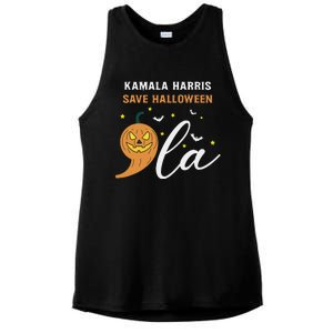 Comma + La Pumpkin Kamala Harris Save Halloween 2024 Ladies PosiCharge Tri-Blend Wicking Tank