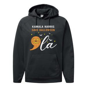 Comma + La Pumpkin Kamala Harris Save Halloween 2024 Performance Fleece Hoodie