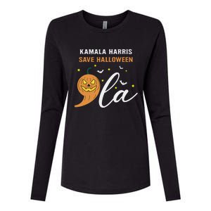 Comma + La Pumpkin Kamala Harris Save Halloween 2024 Womens Cotton Relaxed Long Sleeve T-Shirt