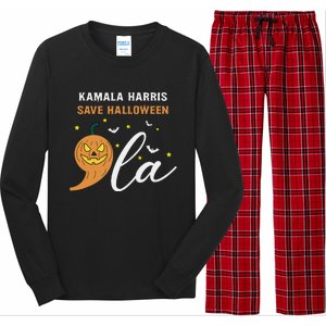 Comma + La Pumpkin Kamala Harris Save Halloween 2024 Long Sleeve Pajama Set