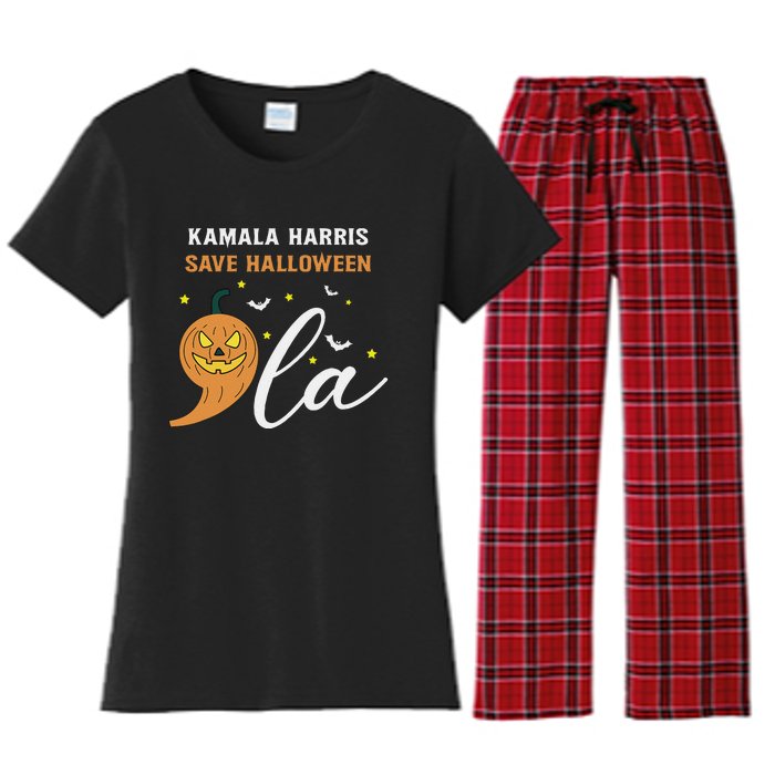 Comma + La Pumpkin Kamala Harris Save Halloween 2024 Women's Flannel Pajama Set