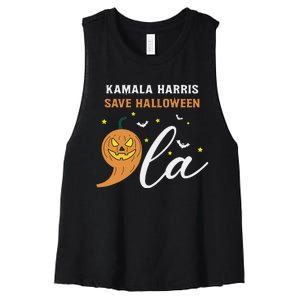 Comma + La Pumpkin Kamala Harris Save Halloween 2024 Women's Racerback Cropped Tank