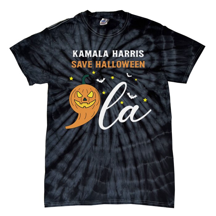 Comma + La Pumpkin Kamala Harris Save Halloween 2024 Tie-Dye T-Shirt