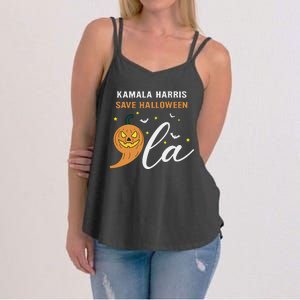 Comma + La Pumpkin Kamala Harris Save Halloween 2024 Women's Strappy Tank