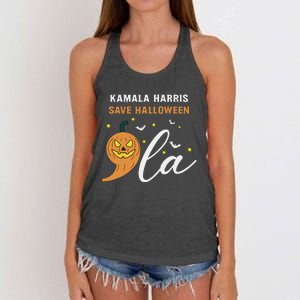 Comma + La Pumpkin Kamala Harris Save Halloween 2024 Women's Knotted Racerback Tank