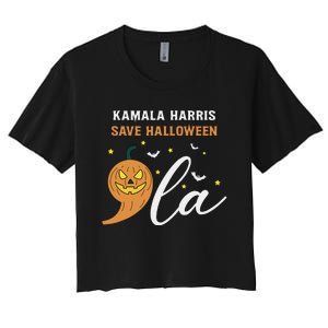 Comma + La Pumpkin Kamala Harris Save Halloween 2024 Women's Crop Top Tee