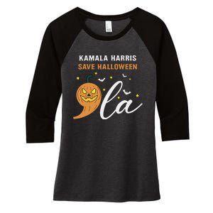 Comma + La Pumpkin Kamala Harris Save Halloween 2024 Women's Tri-Blend 3/4-Sleeve Raglan Shirt