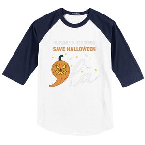 Comma + La Pumpkin Kamala Harris Save Halloween 2024 Baseball Sleeve Shirt