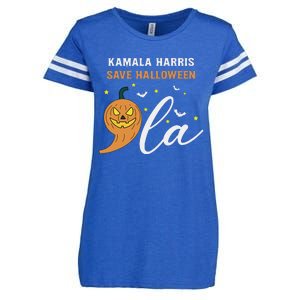 Comma + La Pumpkin Kamala Harris Save Halloween 2024 Enza Ladies Jersey Football T-Shirt