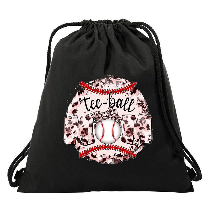 Cute Leopard Print Tee Ball Mom Drawstring Bag