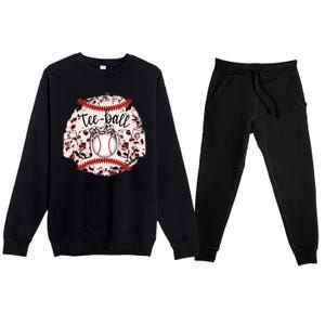 Cute Leopard Print Tee Ball Mom Premium Crewneck Sweatsuit Set