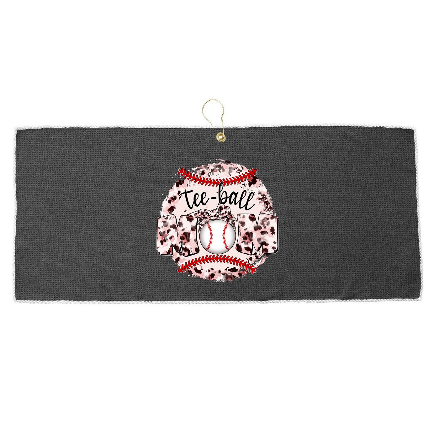Cute Leopard Print Tee Ball Mom Large Microfiber Waffle Golf Towel