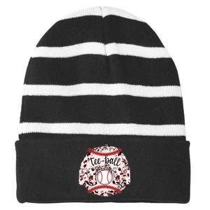 Cute Leopard Print Tee Ball Mom Striped Beanie with Solid Band