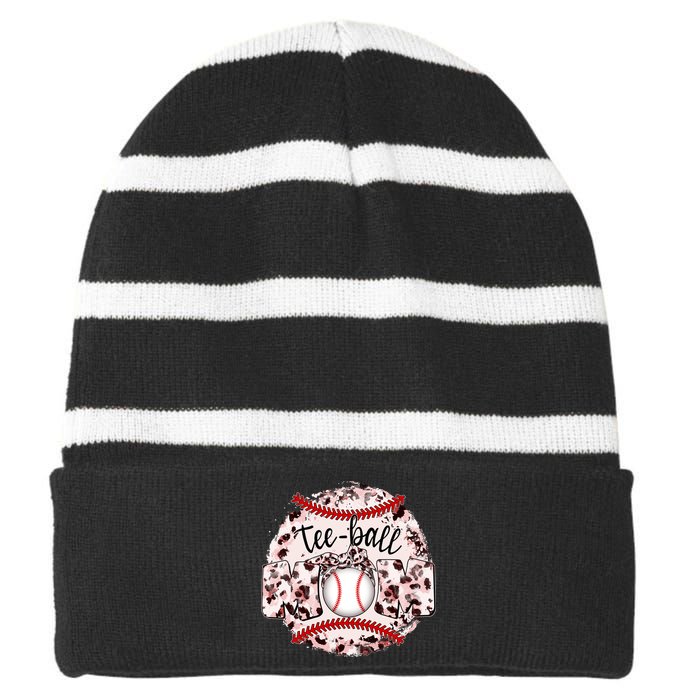 Cute Leopard Print Tee Ball Mom Striped Beanie with Solid Band