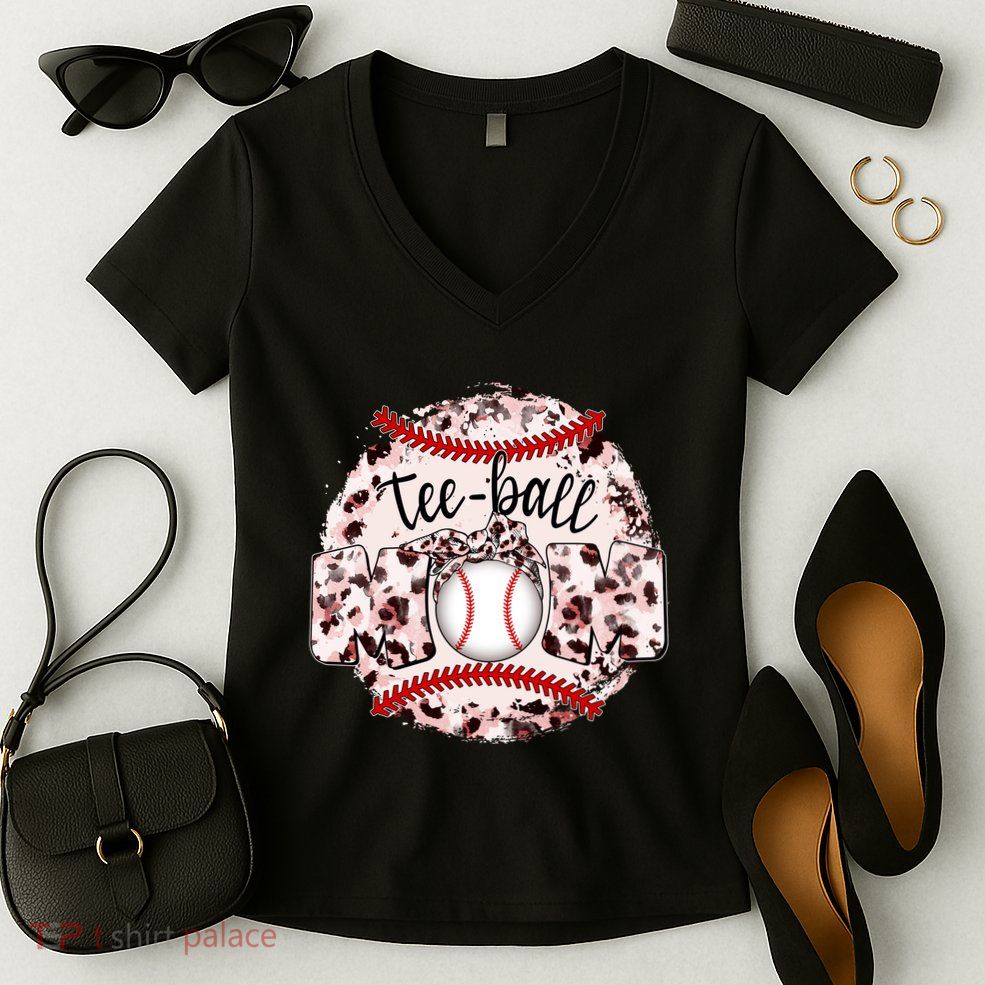Cute Leopard Print Tee Ball Mom Women's V-Neck T-Shirt