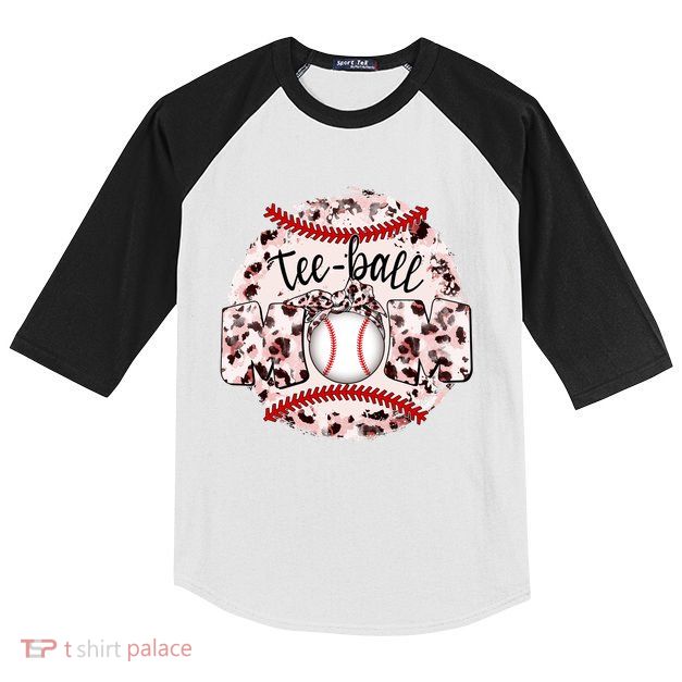 Cute Leopard Print Tee Ball Mom Kids Colorblock Raglan Jersey