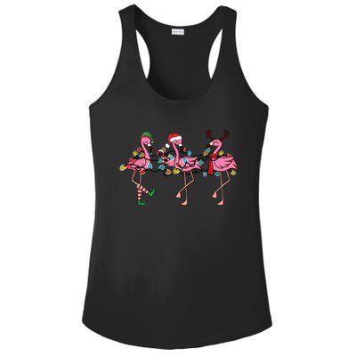 Christmas Lights Pink Flamingo Santa Hat Holiday Xmas Ladies PosiCharge Competitor Racerback Tank