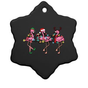 Christmas Lights Pink Flamingo Santa Hat Holiday Xmas Ceramic Star Ornament