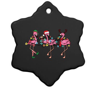 Christmas Lights Pink Flamingo Santa Hat Holiday Xmas Ceramic Star Ornament