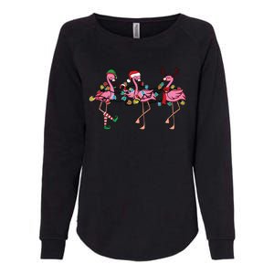 Christmas Lights Pink Flamingo Santa Hat Holiday Xmas Womens California Wash Sweatshirt