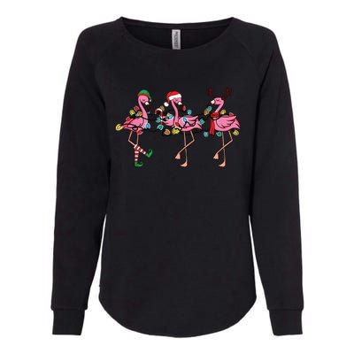 Christmas Lights Pink Flamingo Santa Hat Holiday Xmas Womens California Wash Sweatshirt