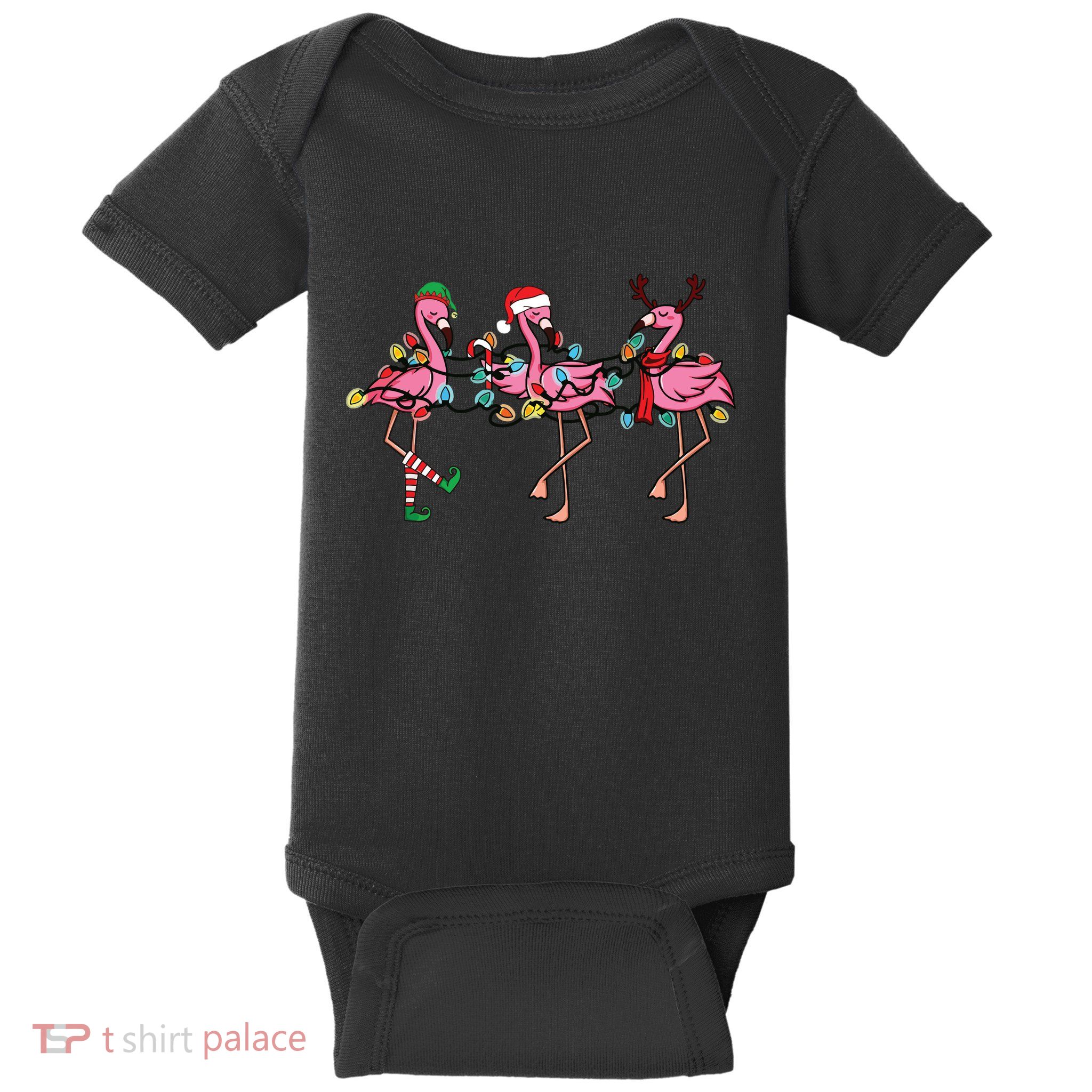 Christmas Lights Pink Flamingo Santa Hat Holiday Xmas Baby Bodysuit