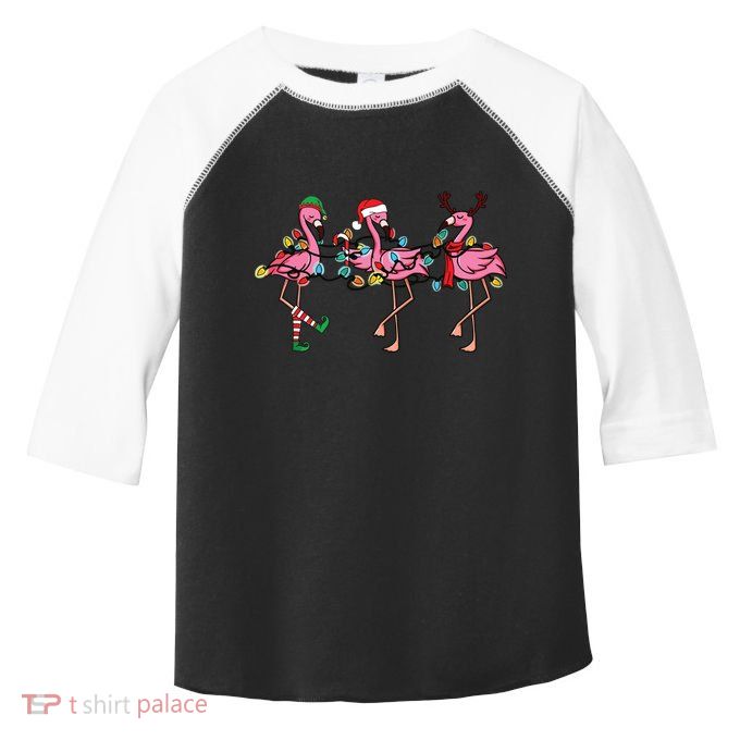 Christmas Lights Pink Flamingo Santa Hat Holiday Xmas Toddler Fine Jersey T-Shirt