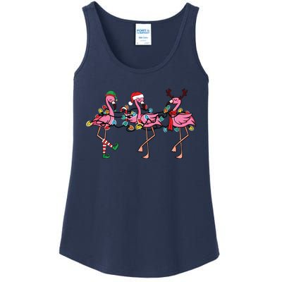 Christmas Lights Pink Flamingo Santa Hat Holiday Xmas Ladies Essential Tank