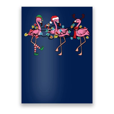 Christmas Lights Pink Flamingo Santa Hat Holiday Xmas Poster