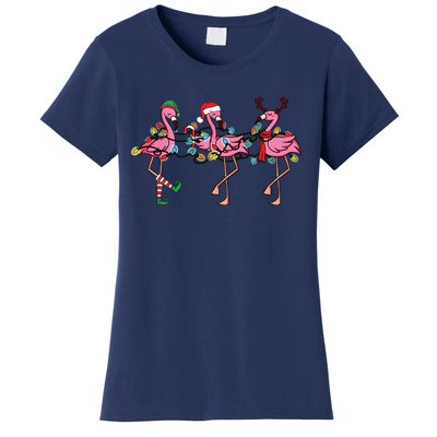 Christmas Lights Pink Flamingo Santa Hat Holiday Xmas Women's T-Shirt