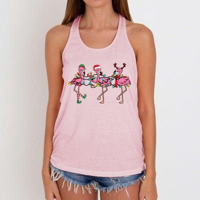 Christmas Lights Pink Flamingo Santa Hat Holiday Xmas Women's Knotted Racerback Tank