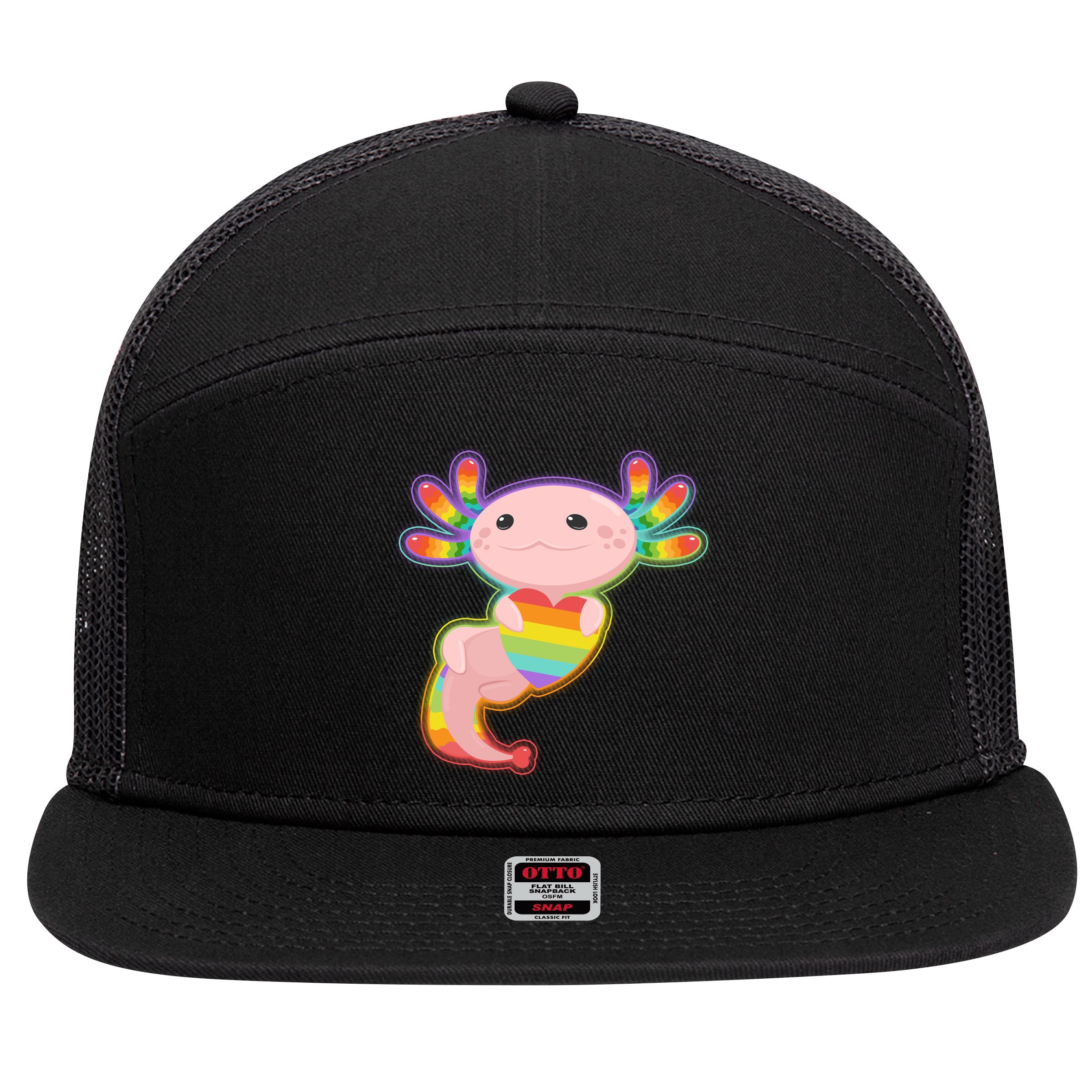 Cute LGBT Pride Axolotl 7 Panel Mesh Trucker Snapback Hat