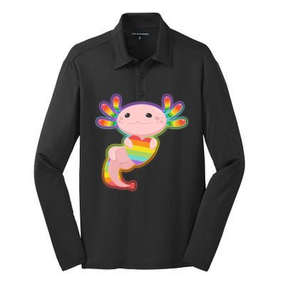 Cute LGBT Pride Axolotl Silk Touch Performance Long Sleeve Polo