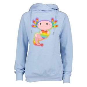 Cute LGBT Pride Axolotl Womens Funnel Neck Pullover Hood