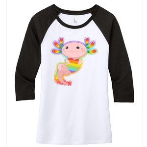 Cute LGBT Pride Axolotl Women's Tri-Blend 3/4-Sleeve Raglan Shirt