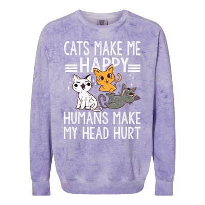 Cat Lovers Quote Cats Make Me Happy Hu Make My Head Hurt Cool Gift Colorblast Crewneck Sweatshirt