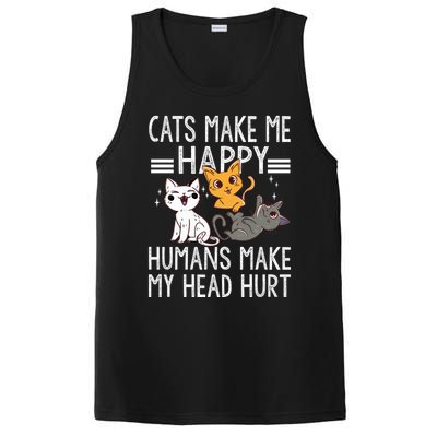 Cat Lovers Quote Cats Make Me Happy Hu Make My Head Hurt Cool Gift PosiCharge Competitor Tank