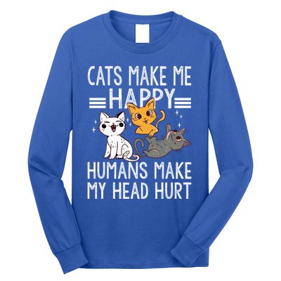 Cat Lovers Quote Cats Make Me Happy Hu Make My Head Hurt Cool Gift Long Sleeve Shirt