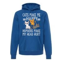 Cat Lovers Quote Cats Make Me Happy Hu Make My Head Hurt Cool Gift Premium Hoodie