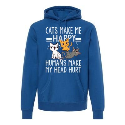 Cat Lovers Quote Cats Make Me Happy Hu Make My Head Hurt Cool Gift Premium Hoodie