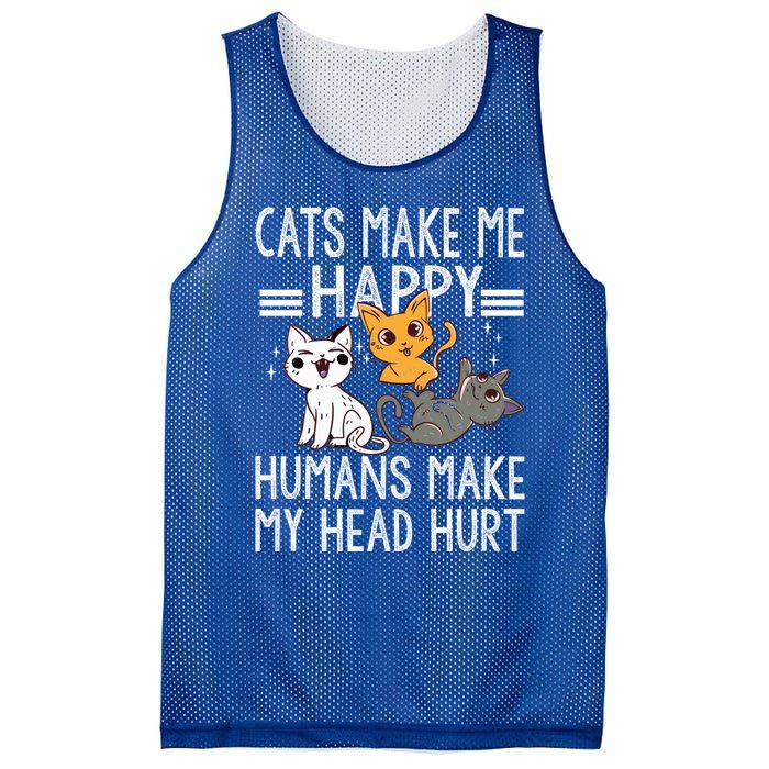 Cat Lovers Quote Cats Make Me Happy Hu Make My Head Hurt Cool Gift Mesh Reversible Basketball Jersey Tank