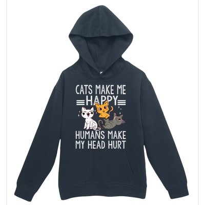 Cat Lovers Quote Cats Make Me Happy Hu Make My Head Hurt Cool Gift Urban Pullover Hoodie