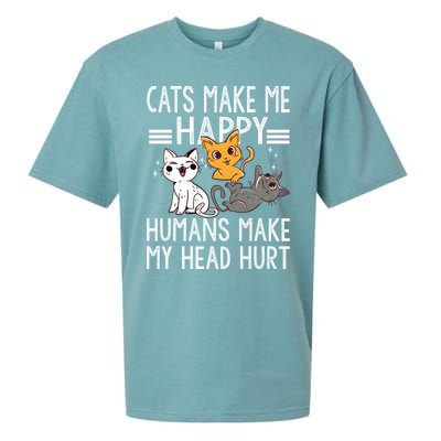 Cat Lovers Quote Cats Make Me Happy Hu Make My Head Hurt Cool Gift Sueded Cloud Jersey T-Shirt