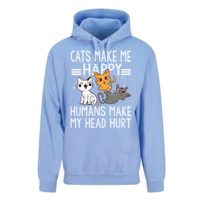 Cat Lovers Quote Cats Make Me Happy Hu Make My Head Hurt Cool Gift Unisex Surf Hoodie