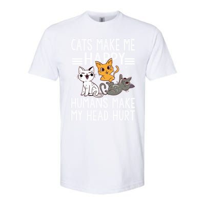 Cat Lovers Quote Cats Make Me Happy Hu Make My Head Hurt Cool Gift Softstyle CVC T-Shirt