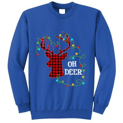 Christmas Light Reindeer Rudolph Oh Deer Antlers Plaid Gift Sweatshirt