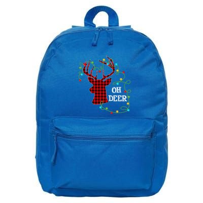 Christmas Light Reindeer Rudolph Oh Deer Antlers Plaid Gift 16 in Basic Backpack