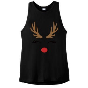 Cute Lady Reindeer Face With Eyelashes And Antlers Gift Novelty Gift Ladies PosiCharge Tri-Blend Wicking Tank