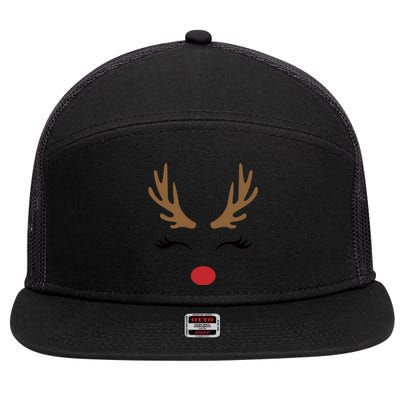 Cute Lady Reindeer Face With Eyelashes And Antlers Gift Novelty Gift 7 Panel Mesh Trucker Snapback Hat