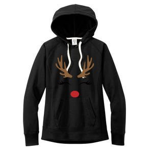 Cute Lady Reindeer Face With Eyelashes And Antlers Gift Novelty Gift Women's Fleece Hoodie